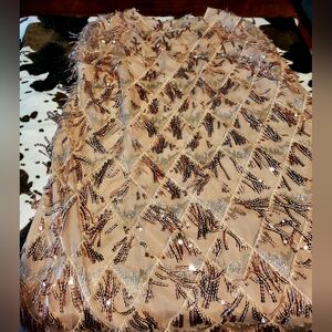 Chic Soul Beaded Rose Gold Midi Dress With Gold and Silver Sequins